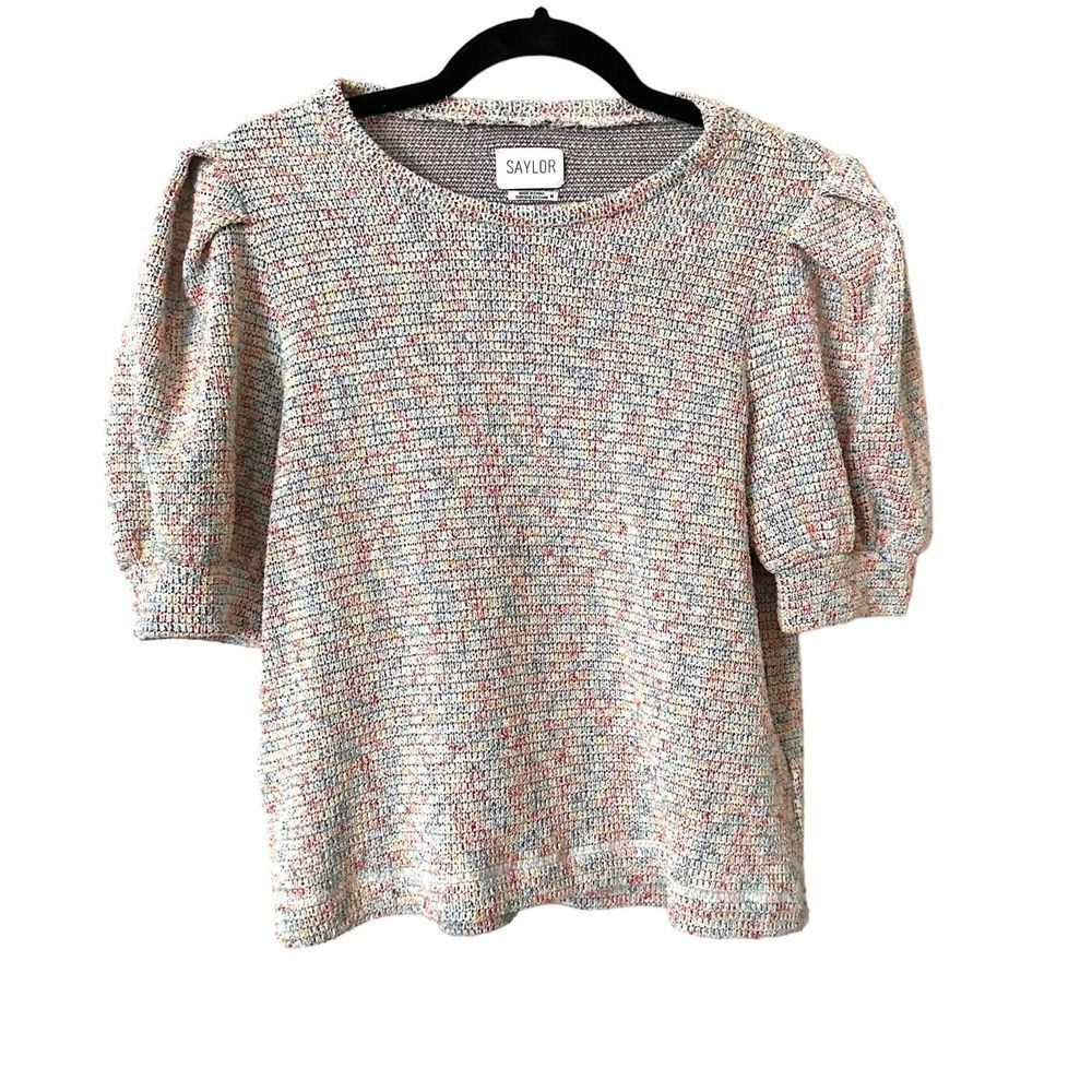 SAYLOR Puff Sleeve Short Sleeve Knit Sz M